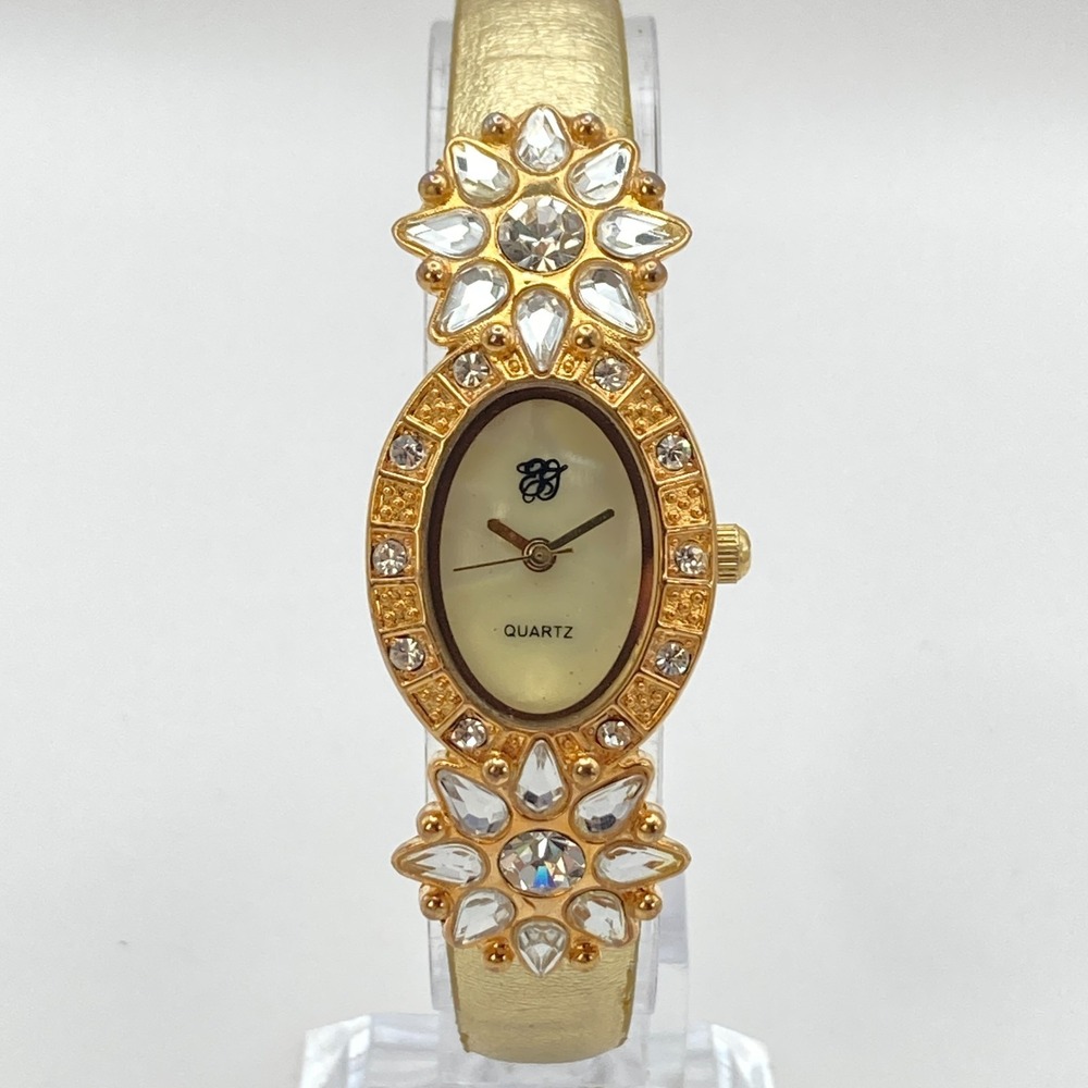 Elizabeth Taylor Women's Watch Gold Tone Floral Crystals MOP Dial New Battery